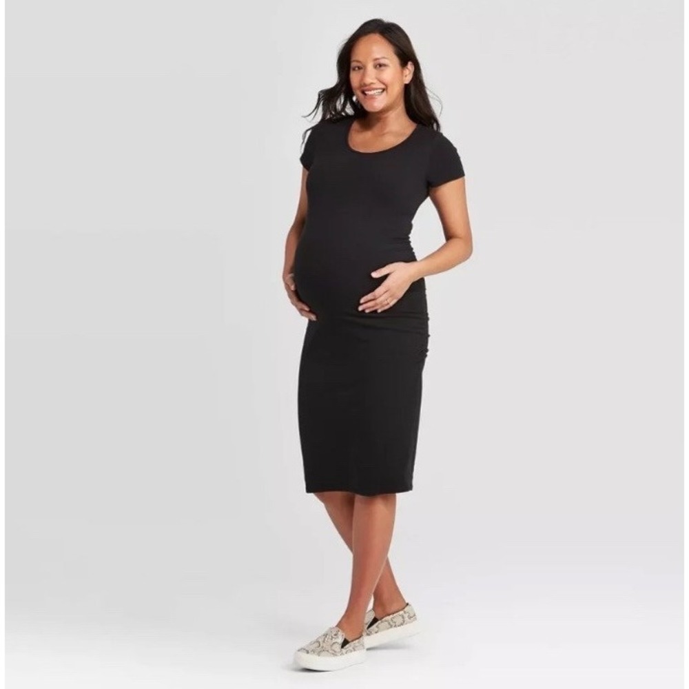 Isabel Maternity Black Blue Dress Lot of 2‎ Size Med Ruched Sides Short Sleeves